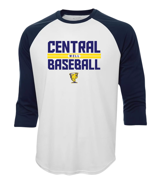 Central Baseball Adult Two Toned Baseball T-Shirt with Printed Logo