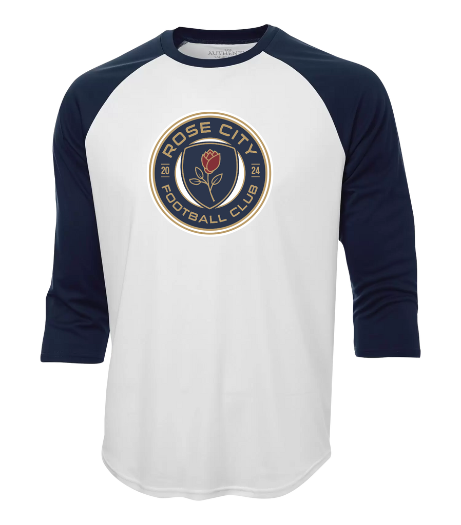 Rose City Football Club Adult Two Toned Baseball T-Shirt with Printed Logo