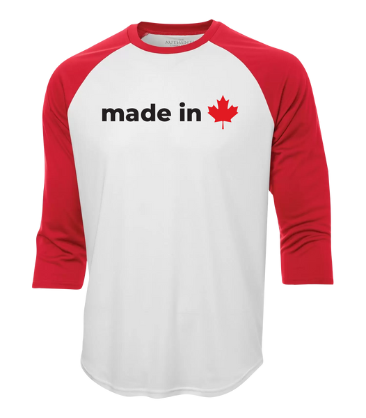 "Made In Canada Maple Leaf" Adult Dri-Fit Baseball Tee with Printed Logo