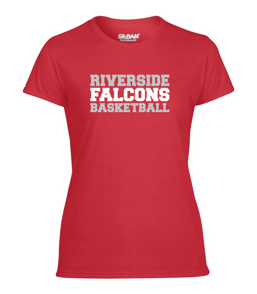 Falcons Ladies "Basketball" Performance T-Shirt with Printed logo
