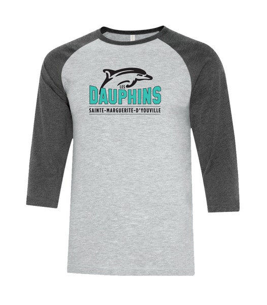 Dauphins Staff Adult Two Toned Baseball T-Shirt with Printed Logo