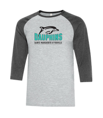 Dauphins Staff Adult Two Toned Baseball T-Shirt with Printed Logo