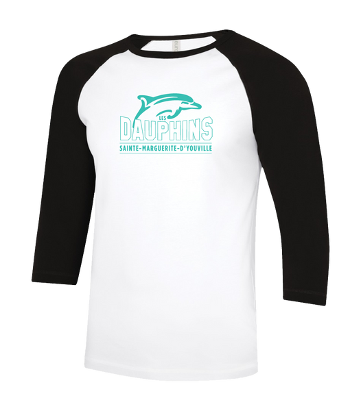 Dauphins Staff Adult Two Toned Baseball T-Shirt with Printed Logo