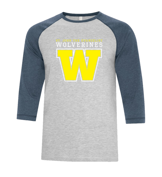 Wolverines Adult Two Toned Baseball T-Shirt with Printed Logo