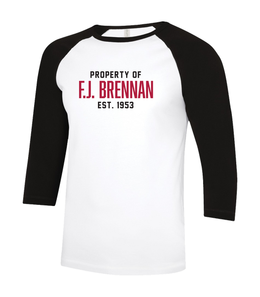 Property of F.J. Brennan Adult Two Toned Baseball T-Shirt with Printed Logo