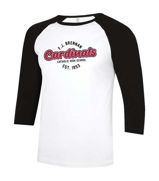 Brennan Cardinals Alumni Adult Two Toned Baseball T-Shirt with Printed Logo