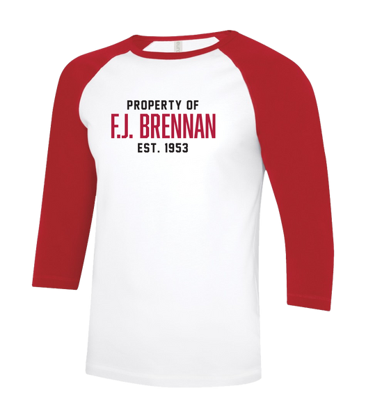 Property of F.J. Brennan Adult Two Toned Baseball T-Shirt with Printed Logo