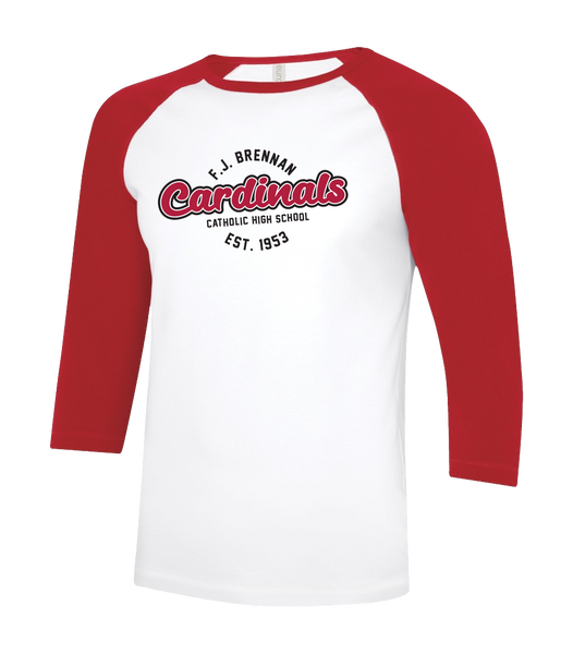 Brennan Cardinals Alumni Adult Two Toned Baseball T-Shirt with Printed Logo