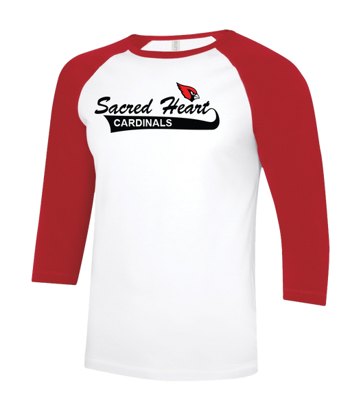 Sacred Heart Adult Two Toned Baseball T-Shirt with Printed Logo