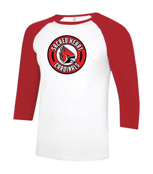 Sacred Heart Cardinals Adult Two Toned Baseball T-Shirt with Printed Logo