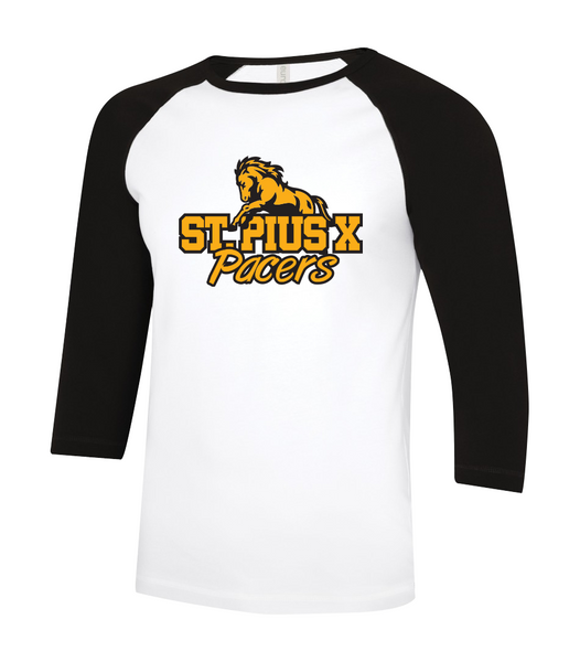Pacers Staff Adult Two Toned Baseball T-Shirt with Printed Logo