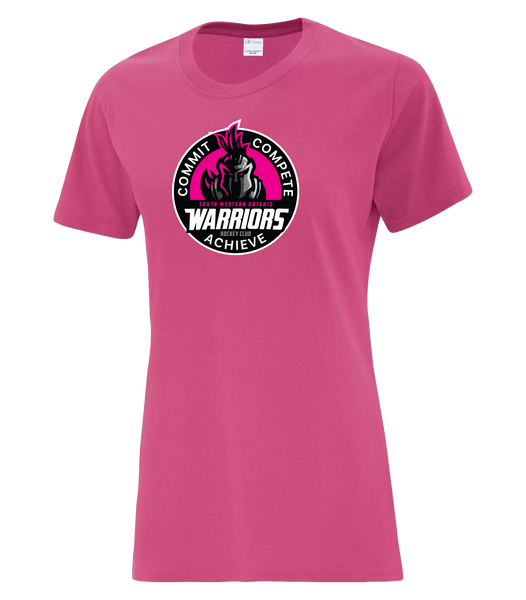 SWO Warriors Pink Badge Ladies Cotton T-Shirt with Printed Logo