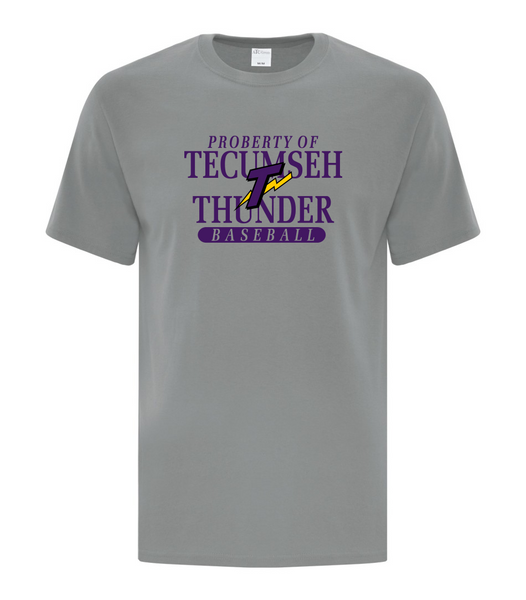 Thunder Adult cotton short sleeve "Property of Tecumseh Thunder Baseball"
