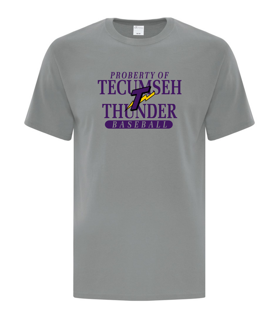 Thunder Youth cotton short sleeve "Property of Tecumseh Thunder Baseball"
