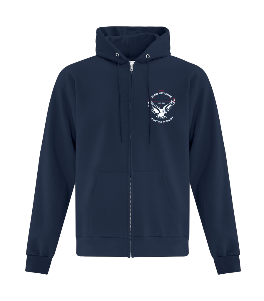 Adult Cotton Full Zip Hooded Sweatshirt with Embroidered Logo with Personalized Lower Back
