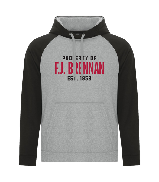 Property of F.J. Brennan Adult Two Toned Hoodie with Printed Logo