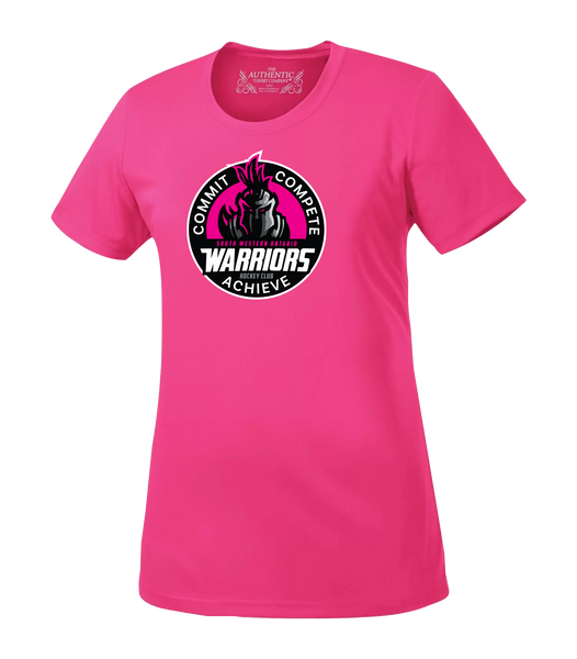 SWO Warriors Pink Badge Ladies Dri-Fit T-Shirt with Printed Logo