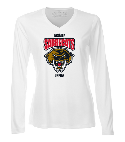 Sabrecats Dri-Fit Long Sleeve Ladies V-Neck Tee with Full Colour Printing