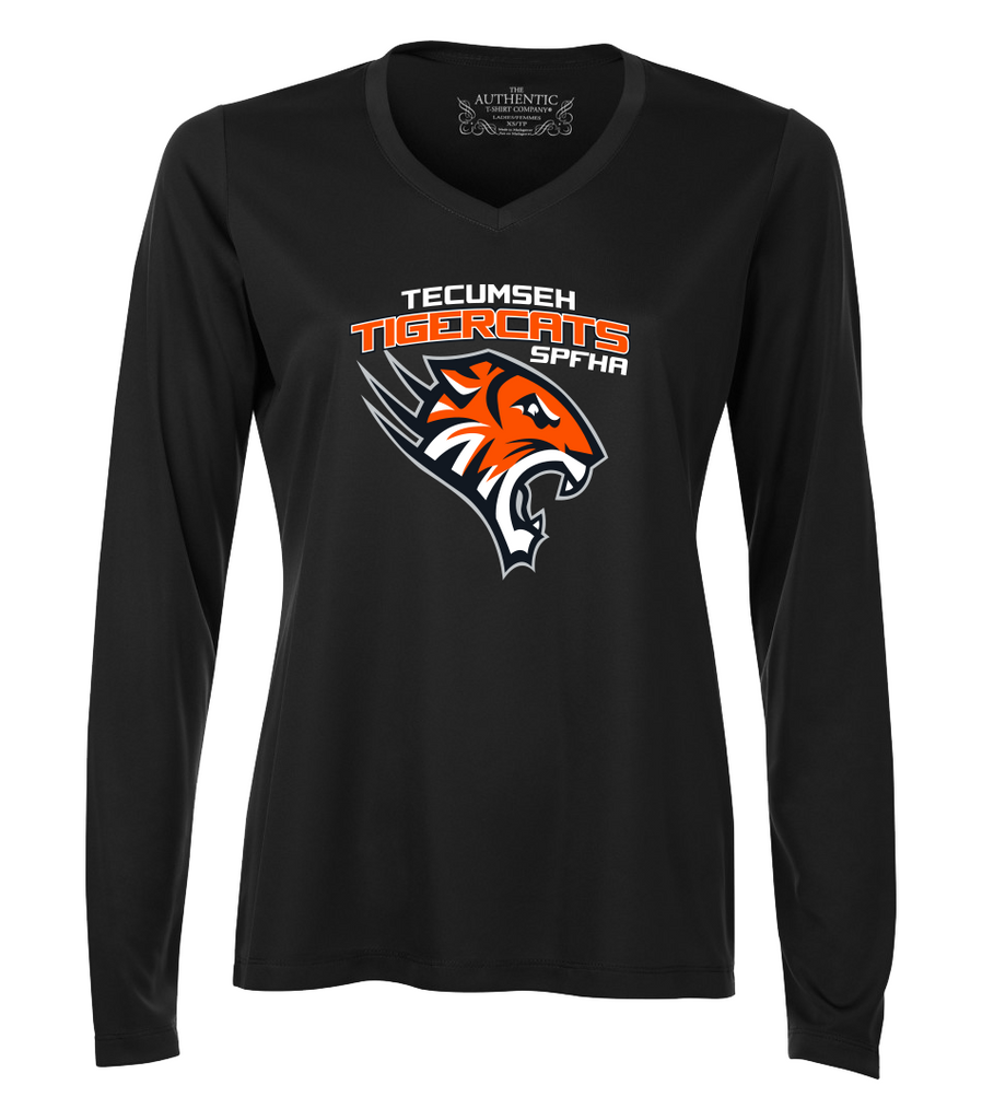 Tiger Cats Dri-Fit Long Sleeve Ladies V-Neck with Full Colour Printing