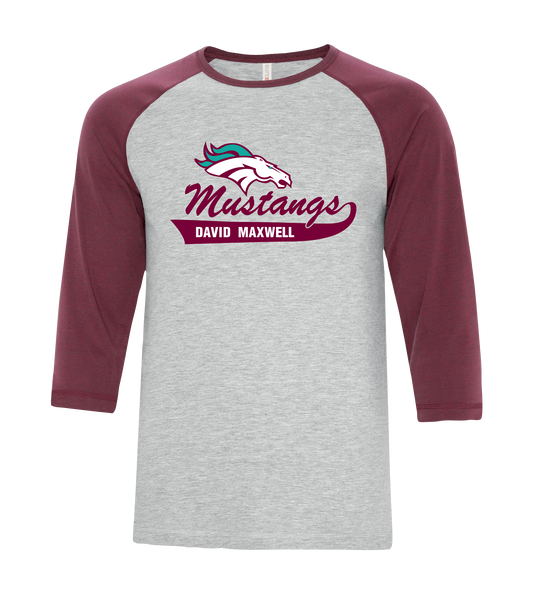 Mustangs Adult Two Toned Baseball T-Shirt with Printed Logo