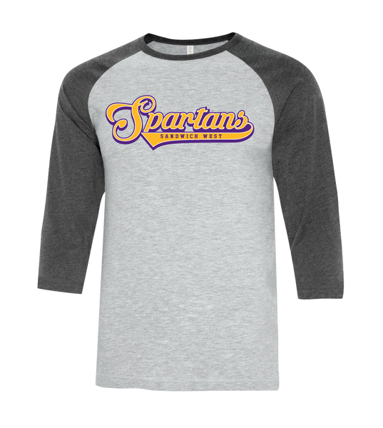 Spartans Staff Adult Two Toned Baseball T-Shirt with Printed Logo