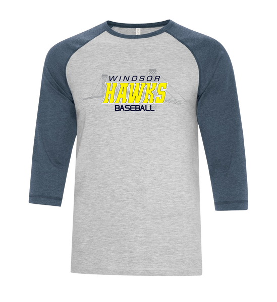 Windsor Hawks Baseball Adult Two Toned Baseball T-Shirt with Printed Logo