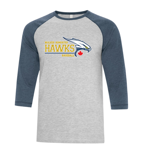 Walker Hawks Adult Two Toned Baseball T-Shirt with Printed Logo