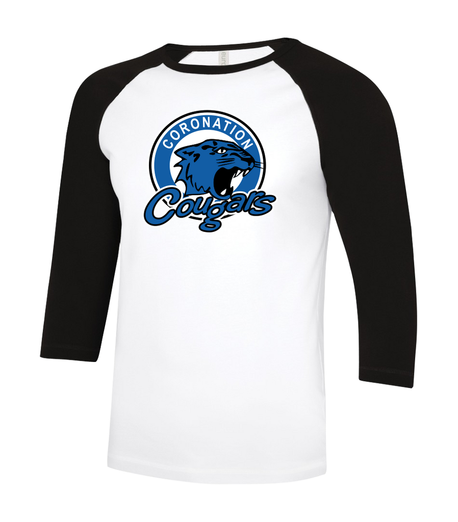 Cougars Adult Two Toned Baseball T-Shirt with Printed Logo