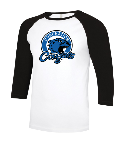 Coronation Cougars Adult Two Toned Baseball T-Shirt with Printed Logo