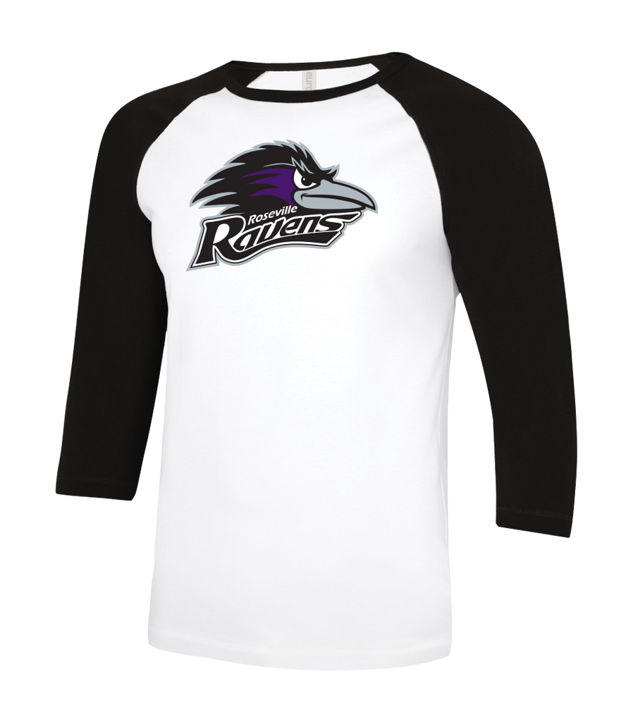 Roseville Ravens Adult Two Toned Baseball T-Shirt with Printed Logo