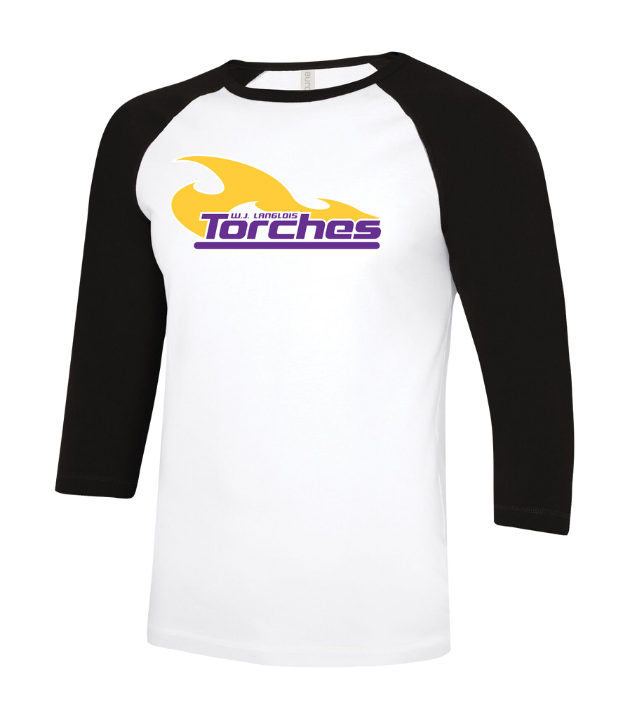 Torches Adult Two Toned Baseball T-Shirt with Printed Logo