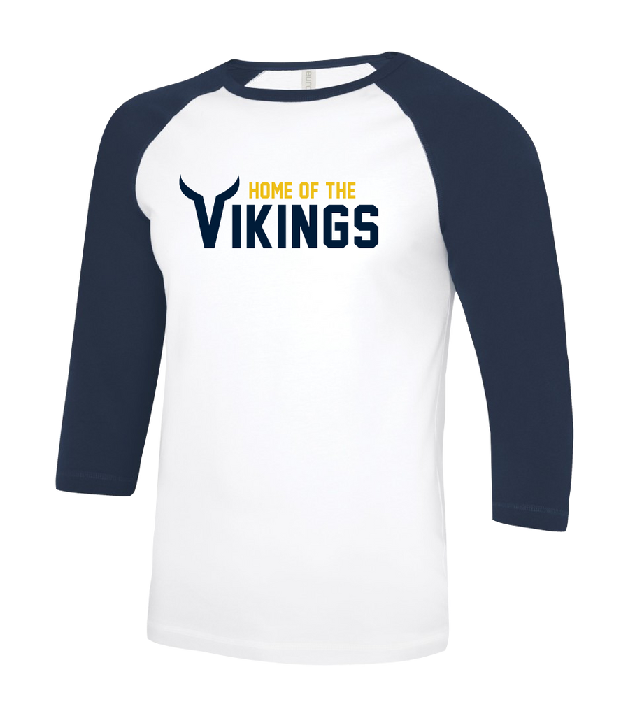 Vikings Adult Two Toned Baseball T-Shirt with Printed Logo