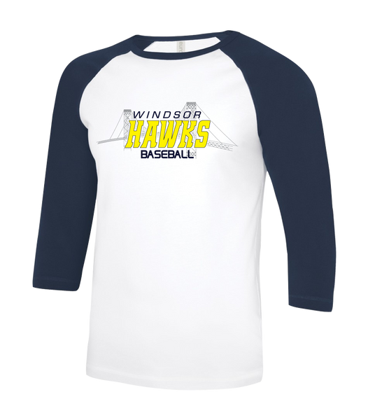 Windsor Hawks Baseball Adult Two Toned Baseball T-Shirt with Printed Logo
