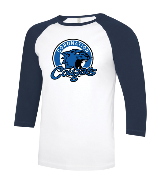 Coronation Cougars Adult Two Toned Baseball T-Shirt with Printed Logo