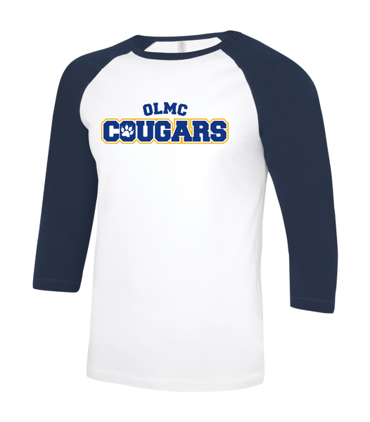 OLMC Cougars Youth Two Toned Baseball T-Shirt with Printed Logo