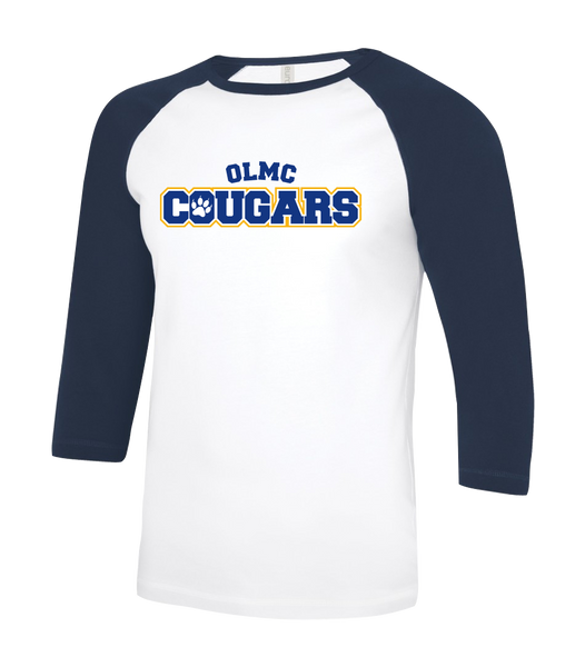 OLMC Cougars Adult Two Toned Baseball T-Shirt with Printed Logo