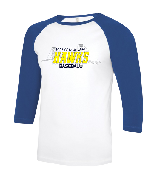 Windsor Hawks Baseball Adult Two Toned Baseball T-Shirt with Printed Logo