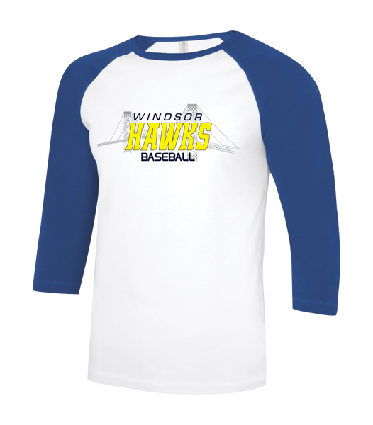 Windsor Hawks Baseball Youth Two Toned Baseball T-Shirt with Printed Logo