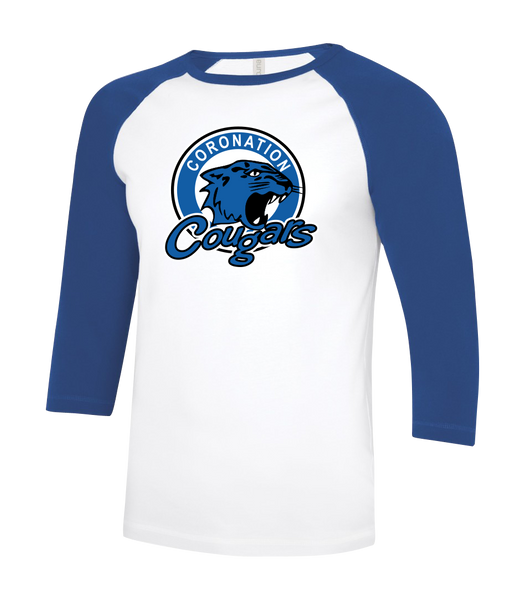 Coronation Cougars Adult Two Toned Baseball T-Shirt with Printed Logo