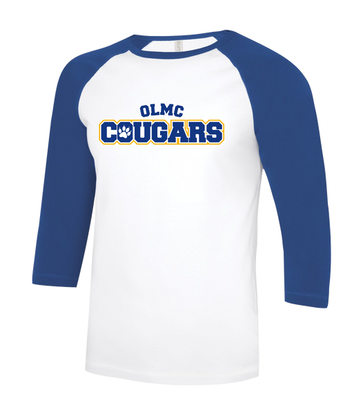 OLMC Cougars Adult Two Toned Baseball T-Shirt with Printed Logo