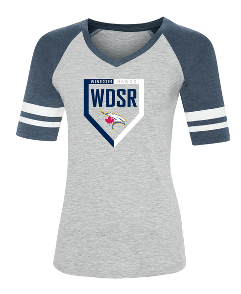 WDSR Ladies Two Toned Baseball T-Shirt with Printed Logo