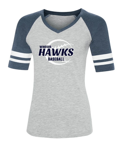 Hawks Baseball Ladies Two Toned Baseball T-Shirt with Printed Logo