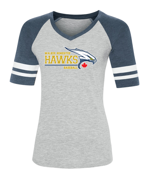 Walker Hawks Ladies Two Toned Baseball T-Shirt with Printed Logo