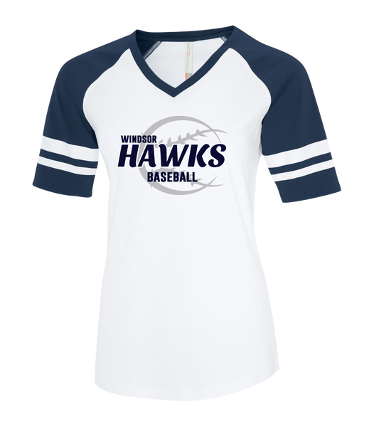 Hawks Baseball Ladies Two Toned Baseball T-Shirt with Printed Logo