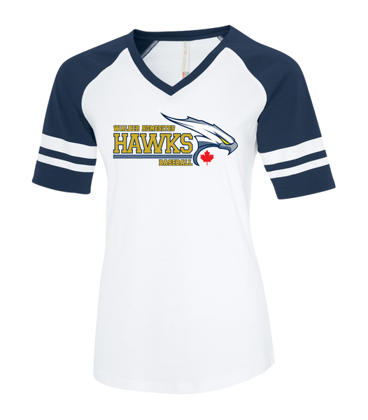 Walker Hawks Ladies Two Toned Baseball T-Shirt with Printed Logo