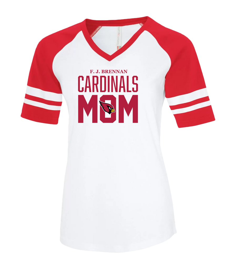 Cardinals Mom Ladies Two Toned Baseball T-Shirt with Printed Logo