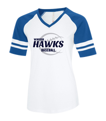 Hawks Baseball Ladies Two Toned Baseball T-Shirt with Printed Logo