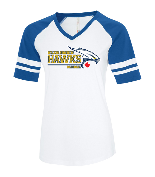 Walker Hawks Ladies Two Toned Baseball T-Shirt with Printed Logo