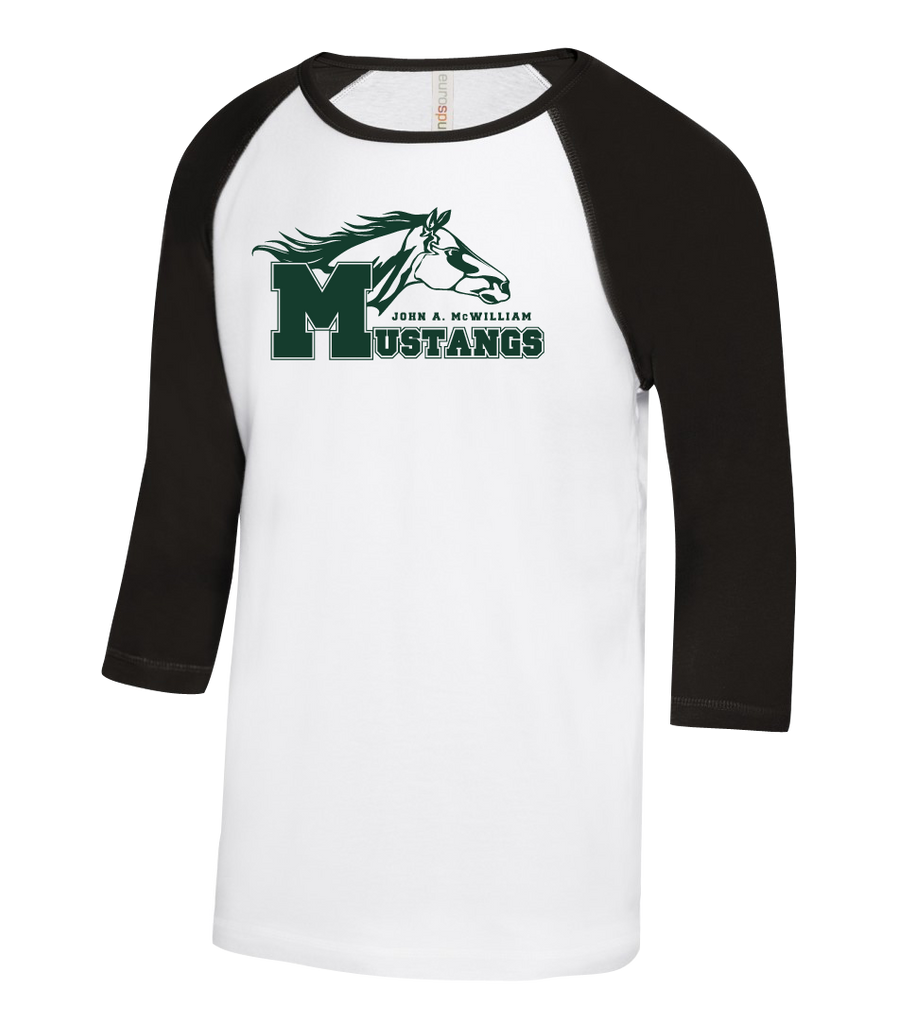 Mustangs Adult Two Toned Baseball T-Shirt with Printed Logo
