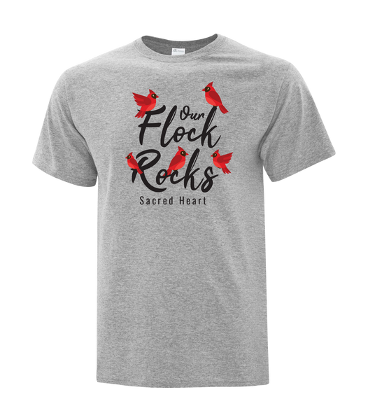 Sacred Heart "Our Flock Rocks" Adult Cotton T-Shirt with Printed logo
